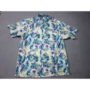 World Wide Sportsman Shirt Mens Large Blue Floral Hawaiian Fish Stretch Casual